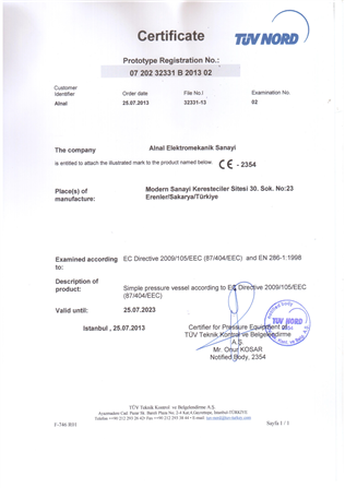 Basınçlı Kaplar Sertifikası — Sayfa 2/2